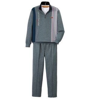 「＜カルビア＞お買得！毎日活躍デザインホームスーツ（メンズルームウェア）」｜ミディアムグレー(ハーフジップ)