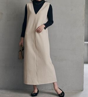 RANAN（ラナン）の「あったか裏ベロアニットコールジャンパースカート（ジャンパースカート）」｜ベージュ