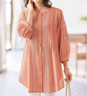 BELLUNA（ベルーナ）の「楊柳素材レース切替オーバーブラウス（チュニック）」｜詳細画像