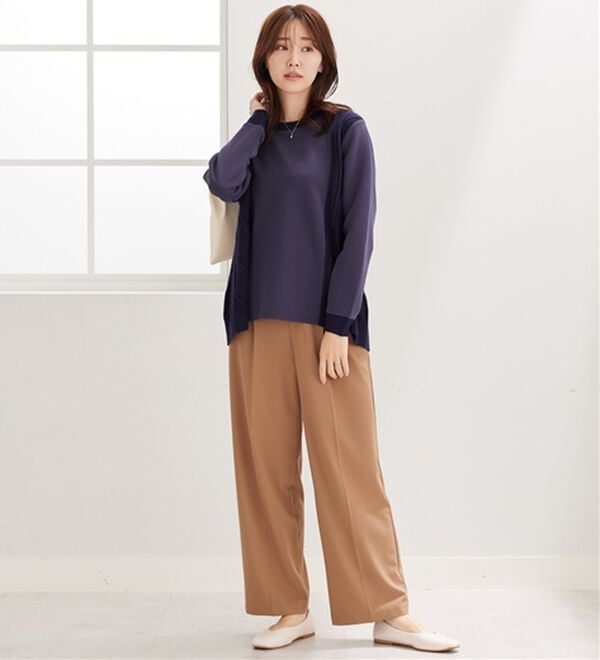 BELLUNA（ベルーナ）の「ケーブル柄ニット切替プルオーバー（カットソー）」｜詳細画像