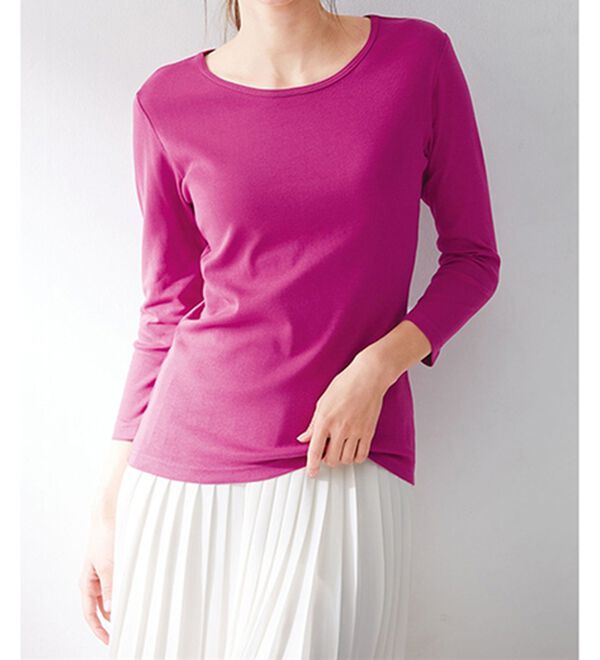 LAVIENNE（ラヴィエンヌ）の「＜カラフルコットン＞綿１００％クルーネックプルオーバー（８分袖）（肌着・インナーウェア）」｜詳細画像