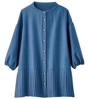 BELLUNA（ベルーナ）の「裾プリーツ切替パールボタンブラウス（ブラウス）」｜ブルー