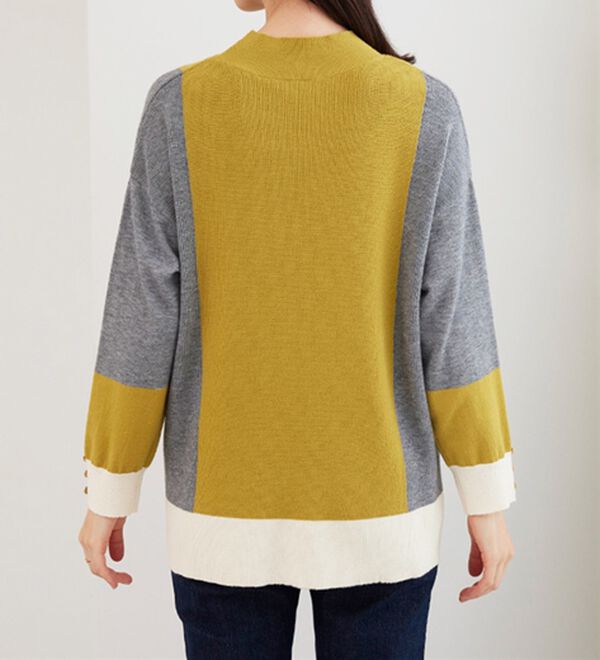 BELLUNA（ベルーナ）の「配色デザイン編地切替ニットプルオーバー（ニット・セーター）」｜詳細画像