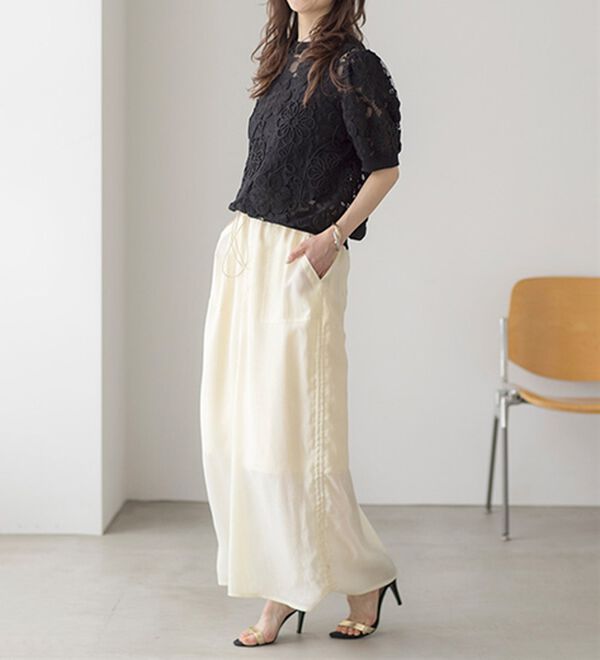 RANAN（ラナン）の「花柄立体レースリブ切替プルオーバー（ブラウス）」｜詳細画像