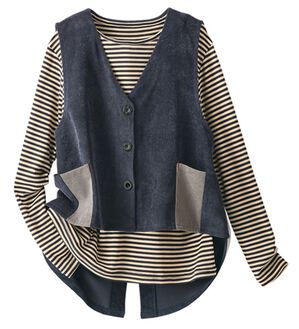 BELLUNA（ベルーナ）の「配色使いコーデュロイベストアンサンブル（ベスト）」｜ネイビー系