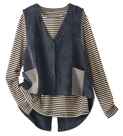 BELLUNA（ベルーナ）の「配色使いコーデュロイベストアンサンブル（ベスト）」