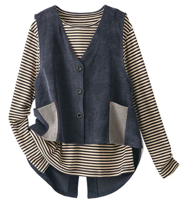 BELLUNA（ベルーナ）の「配色使いコーデュロイベストアンサンブル（ベスト）」｜ネイビー系