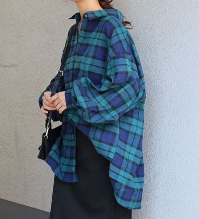A HAPPY MARILYN（アハッピーマリリン）の「【ＬＬ～８Ｌ】フランネルボリューム袖チェックシャツ（ブラウス）」