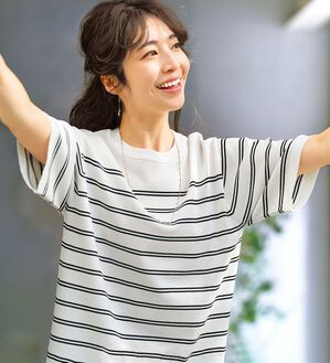 BELLUNA（ベルーナ）の「【快適Ｌａｂ．】シャリ冷！洗える多機能ニットＴシャツ（ニット・セーター）」｜詳細画像