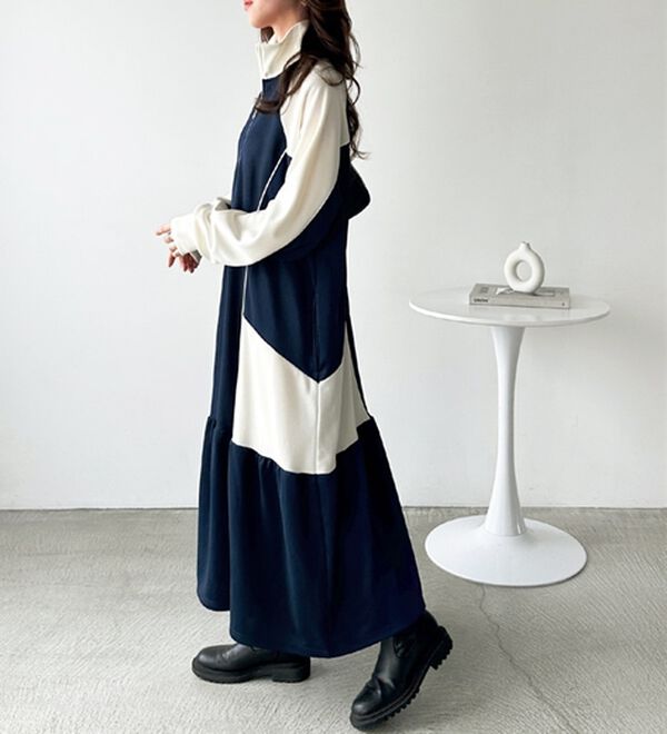 GeeRA（ジーラ）の「ハーフジップ配色ワンピース（カットソーワンピース）」｜詳細画像