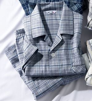 「日本製ひんやり綿１００％播州織パジャマ（メンズルームウェア）」｜ブルー