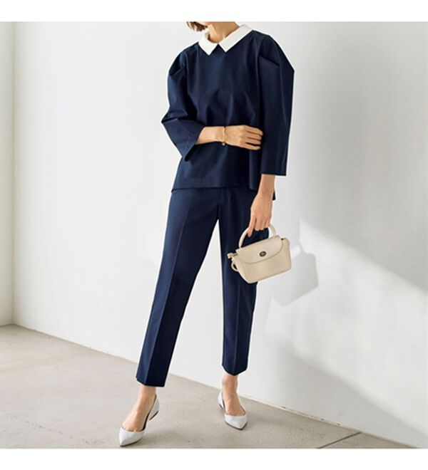 VINNO（ヴィノ）の「防シワ！タック袖ブラウス&times;パンツセット（ブラウススーツ）」｜詳細画像