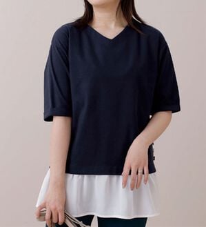 BELLUNA（ベルーナ）の「かのこ素材裾ボタン重ね着風チュニック（チュニック）」｜ネイビー