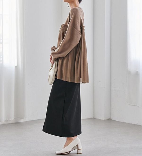 RANAN（ラナン）の「洗える！ビスチェ風チュールドッキングニット＜ムースタッチライト＞（ニット・セーター）」｜詳細画像