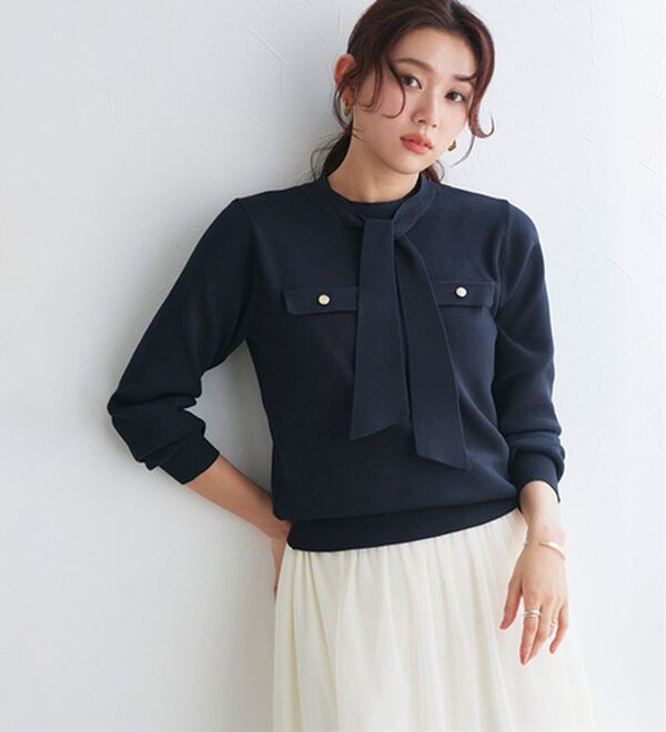 Pierrot（ピエロ）の「ボウタイポケットニット（ニット・セーター）」｜ネイビー