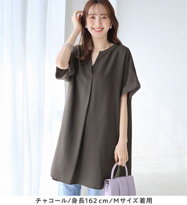 alotta（アロッタ）の「スキッパーとろみブラウスチュニック（ブラウス）」｜詳細画像