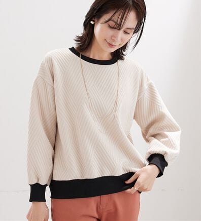 BELLUNA（ベルーナ）の「幾何柄ジャカード配色リブプルオーバー（カットソー）」