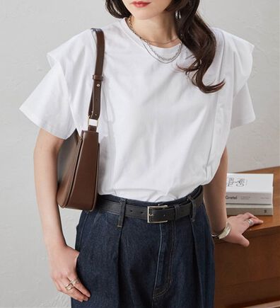 RANAN（ラナン）の「【ひんやり】華奢見えラッフルショルダーTシャツ（カットソー）」