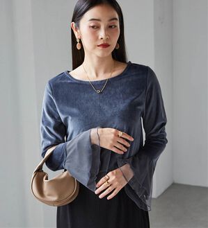 RANAN（ラナン）の「フレアーチュール袖ベロアプルオーバー（カットソー）」｜グレー