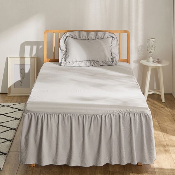 iellio（イエリオ）の「大人かわいいダブルフリル付布団カバーリング＜掛け布団カバー・ボックスシーツ・枕カバー・ずれにくい・オールシーズン・淡色＞（敷布団カバー・シーツ）」｜詳細画像