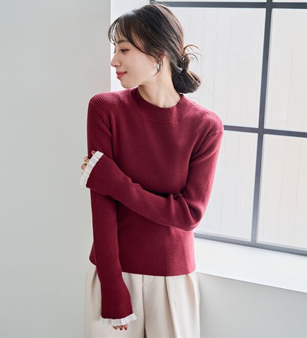 RANAN（ラナン）の「【春色追加】シアーフリル袖ハイネックリブニット（ニット・セーター）」｜詳細画像