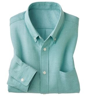 「＜シンプル＆プラス＞お手入れ簡単オックスフォードシャツ（メンズシャツ）」｜ミストグリーン 長袖