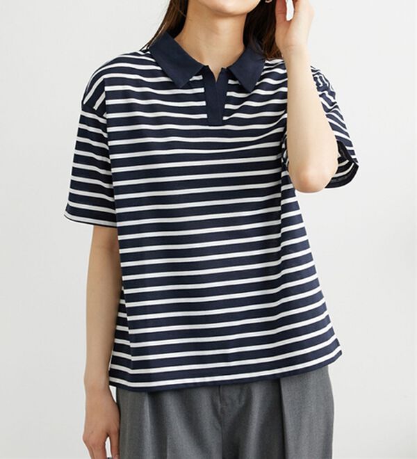 BELLUNA（ベルーナ）の「ボーダー柄スキッパーポロシャツ（カットソー）」｜詳細画像