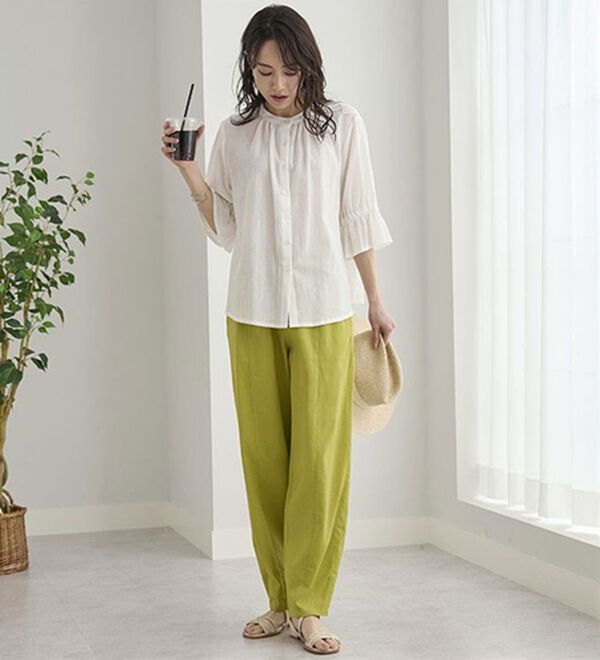 BELLUNA（ベルーナ）の「レーヨン麻入りゆったりワイドパンツ（フルレングスパンツ）」｜詳細画像