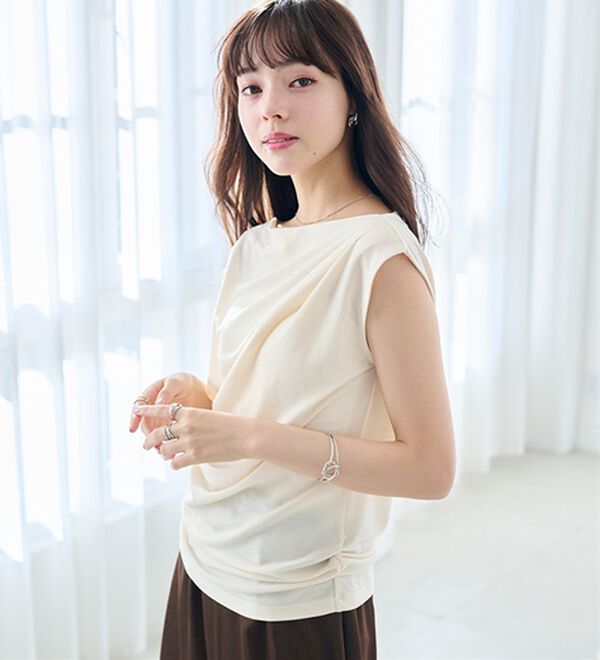 RANAN（ラナン）の「タックドレープフレンチスリーブＴ（Tシャツ）」｜詳細画像