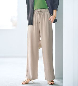 BELLUNA（ベルーナ）の「【快適Ｌａｂ．】お手入れ楽々ビンテージ調素材ワイドパンツ（ワイドパンツ・ガウチョ）」｜グレージュ