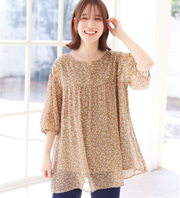 Viola e Viola（ヴィオラ エ ヴィオラ）の「【毎日着たい！】カットソー裏地付シフォンチュニック（チュニック）」｜詳細画像