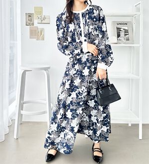 GeeRA（ジーラ）の「大人プリントロングワンピース（ロングワンピース）」｜ネイビー系花柄