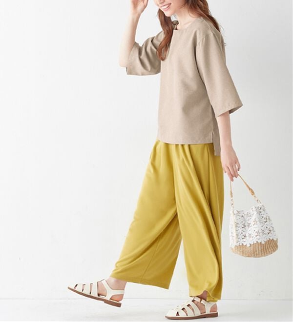 完売【美品】MOGA ナチュラルタンブラーボリュームシャツ L 麻 七分袖 麻調ゆるシルエット7分袖ブラウス - ベルーナ【公式】