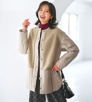 BELLUNA（ベルーナ）の「ボア切替キルトデザインミドル丈コート（ハーフコート）」｜アイボリー