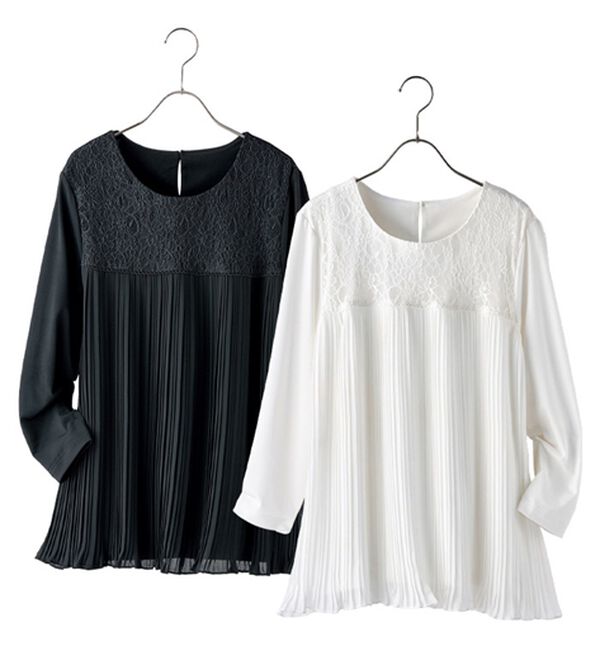 BELLUNA（ベルーナ）の「【２枚組】フォーマル対応プリーツブラウス（チュニック）」｜2枚組