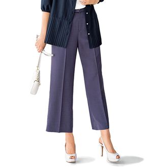 BELLUNA（ベルーナ）の「ヒンヤリ爽快！麻調ビンテージワイドパンツ（ワイドパンツ・ガウチョ）」｜パープルグレー