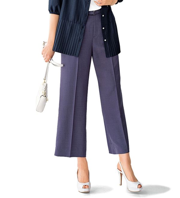 BELLUNA（ベルーナ）の「ヒンヤリ爽快！麻調ビンテージワイドパンツ（ワイドパンツ・ガウチョ）」｜パープルグレー