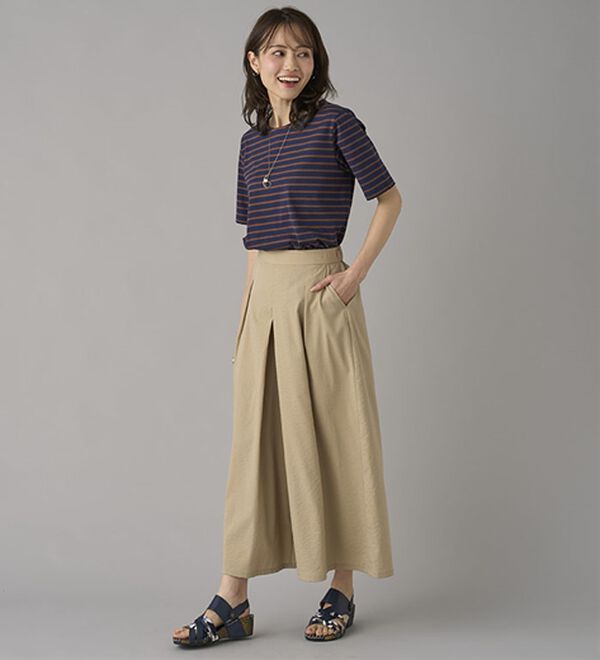 BELLUNA（ベルーナ）の「ひんやりスラブ調素材ガウチョパンツ（フルレングスパンツ）」｜詳細画像