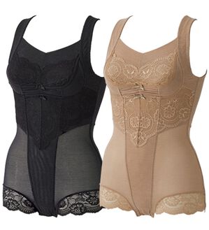 LAVIENNE（ラヴィエンヌ）の「【２色組】グラマーさんの綿入りお腹スッキリボディスーツ（ボディスーツ・シェイパー）」｜2色組