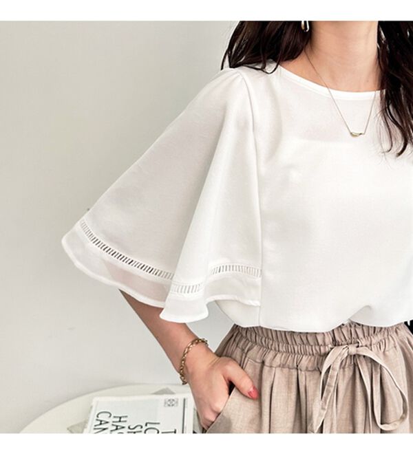 GeeRA（ジーラ）の「シアー切替フレアー袖Ｔブラウス（ブラウス）」｜詳細画像