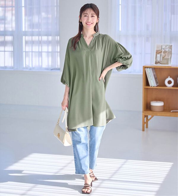 alotta（アロッタ）の「パフ袖とろみブラウスチュニックワンピース（チュニックワンピース）」｜詳細画像