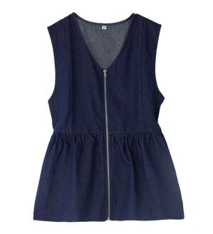 BELLUNA（ベルーナ）の「デニム素材ジッパー使いペプラムベスト（ベスト）」｜ブルー