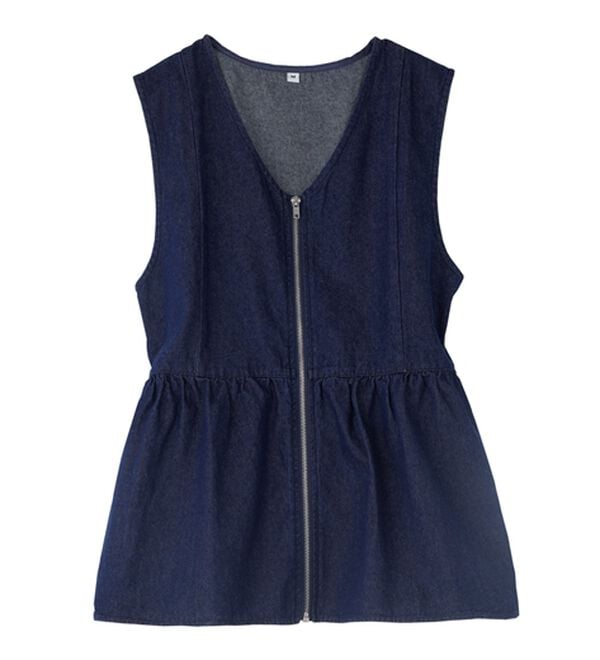 BELLUNA（ベルーナ）の「デニム素材ジッパー使いペプラムベスト（ベスト）」｜ブルー