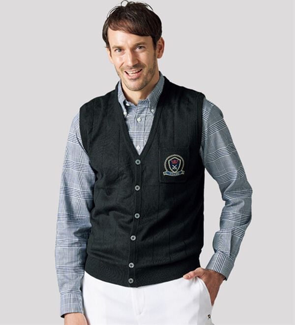 「選べる刺しゅうポケット付ベスト（メンズニット・セーター）」｜詳細画像