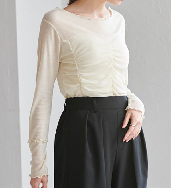 RANAN（ラナン）の「ギャザーデザインシアーTシャツ（Tシャツ）」｜詳細画像
