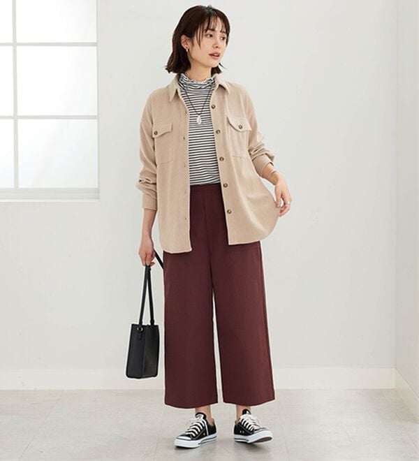 BELLUNA（ベルーナ）の「【快適Ｌａｂ．】サラもち！快適ビンテージ調素材ボタン使いワイドパンツ（ワイドパンツ・ガウチョ）」｜詳細画像