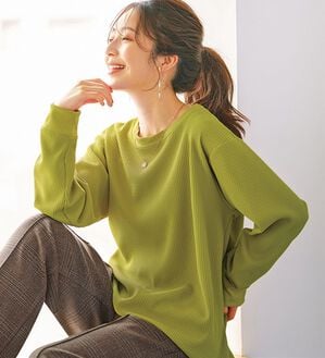 BELLUNA（ベルーナ）の「《快適Ｌａｂ．》 乾きやすい！ドライワッフルプルオーバー（カットソー）」｜イエロー