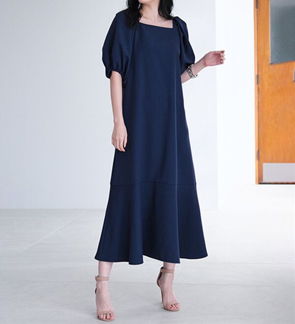 RANAN（ラナン）の「ひんやり！スクエアネックボリューム袖ワンピース（その他ワンピース）」｜詳細画像