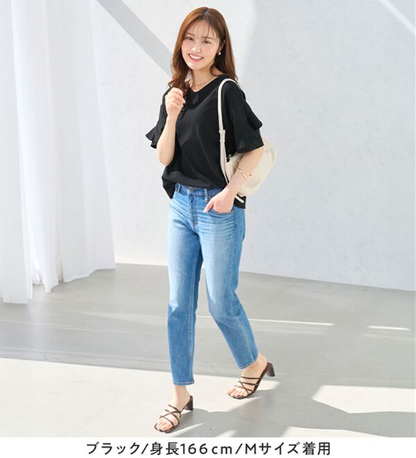 alotta（アロッタ）の「【４つの機能付】ひんやりフリル袖ブラウスＴシャツ（ブラウス）」｜詳細画像