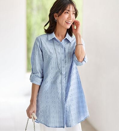 BELLUNA（ベルーナ）の「涼感！サッカー素材シャドーチェックシャツブラウス（シャツ）」